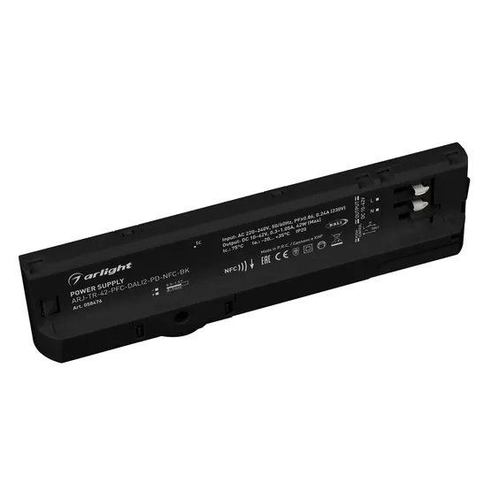 Фото товара Блок питания для трековых систем ARJ-TR-42-PFC-DALI2-PD-NFC-BK (42W, 10-42V, 0.3-1.05A, 4TR) (Arlight, IP20 Пластик, 5 лет)
