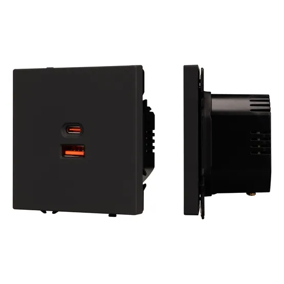 Фото #1 товара Механизм розетки с быстрой USB зарядкой SCT-NOBE-MUAC-SFPL-FC-BK (65W, QC3) (Arlight, Черный оникс)
