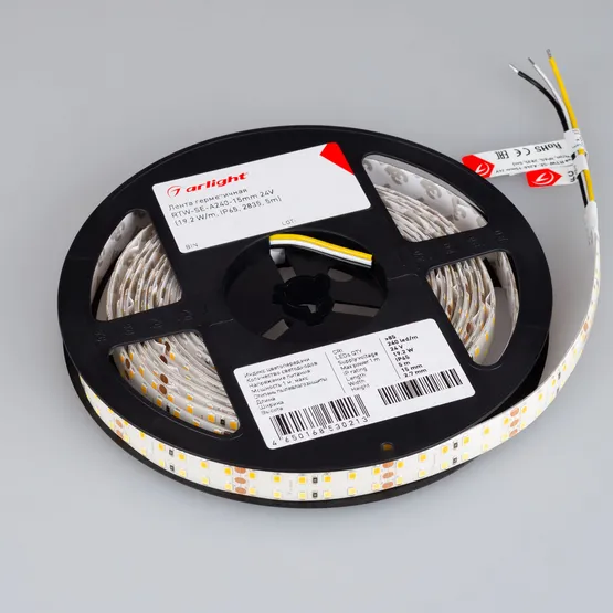Фото #4 товара Светодиодная лента герметичная RTW-SE-A240-15mm 24V White-MIX (19.2 W/m, IP65, 2835, 5m) (Arlight, Изменяемая ЦТ)