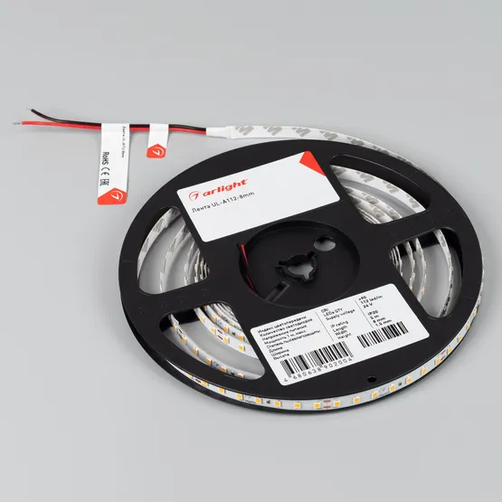 Фото #3 товара Светодиодная лента UL-A112-8mm 24V Warm3000 (12 W/m, IP20, 5m) (Arlight, 7 лет)