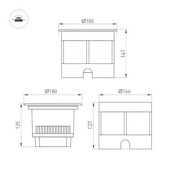 Фото #4 товара Светильник LTD-DAFNA-GROUND-R180-25W Warm3000 (SL, 45 deg, 230V) (Arlight, IP67 Металл, 5 лет)