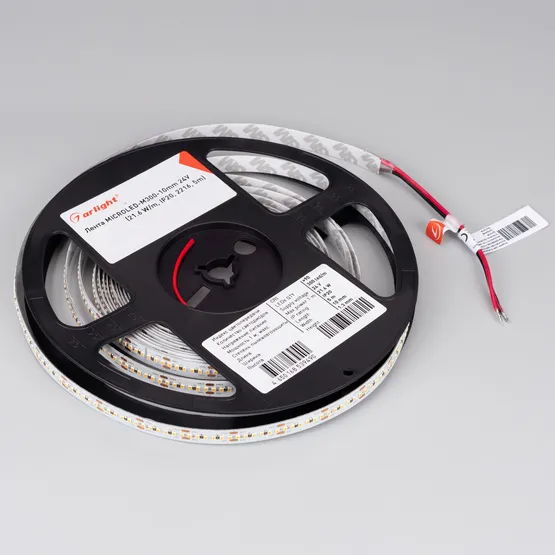 Фото #3 товара Светодиодная лента MICROLED-M300-10mm 24V Warm2700 (21.6 W/m, IP20, 2216, 5m) (Arlight, 21.6 Вт/м, IP20)