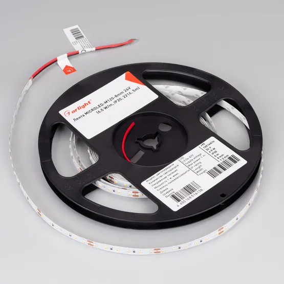Фото #3 товара Светодиодная лента MICROLED-M120-8mm 24V Warm3500 (6.5 W/m, IP20, 2216, 5m) (Arlight, Открытый)