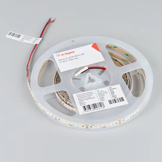 Фото #3 товара Светодиодная лента UL-A176-8mm 24V Warm3500 (15 W/m, IP20, 5m) (Arlight, 7 лет)