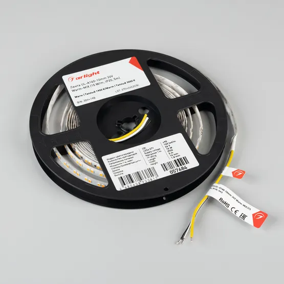 Фото #4 товара Светодиодная лента UL-A160-10mm 24V Warm-MIX (15 W/m, IP20, 5m) (Arlight, Изменяемая ЦТ)