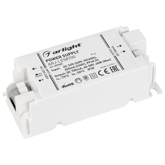 Фото товара Блок питания ARJ-LE58700 (40W, 700mA, PFC) (Arlight, IP20 Пластик, 3 года)