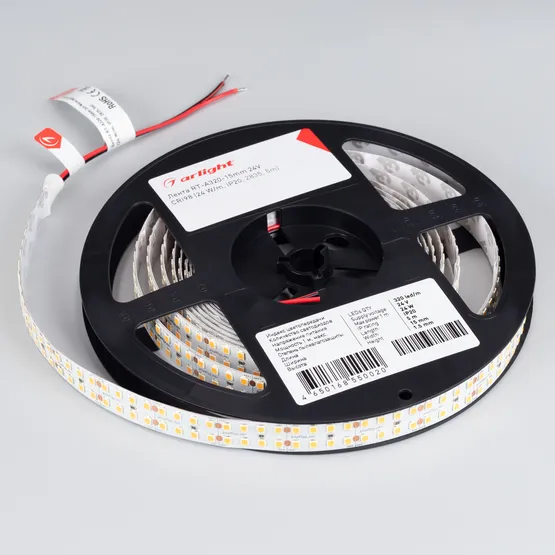Фото #2 товара Светодиодная лента RT-A320-15mm 24V Warm2400 (24 W/m, IP20, 2835, 5m) (Arlight, высок.эфф.150 лм/Вт)