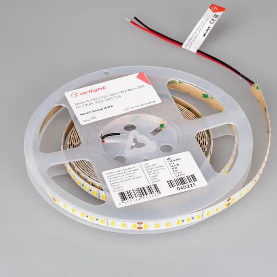 Фото #2 товара Светодиодная лента ULTRA-C126-10mm 24V Warm3500 (14.4 W/m, IP20, 5630, 5m) (Arlight, высок.эфф.200 лм/Вт)