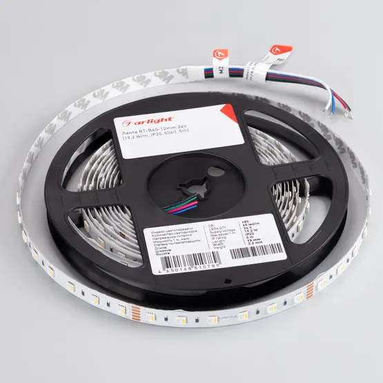 Фото #6 товара Светодиодная лента RT-B60-12mm 24V RGBW-Warm-4-in-1 (19.2 W/m, IP20, 5060, 5m) (Arlight, Открытый)