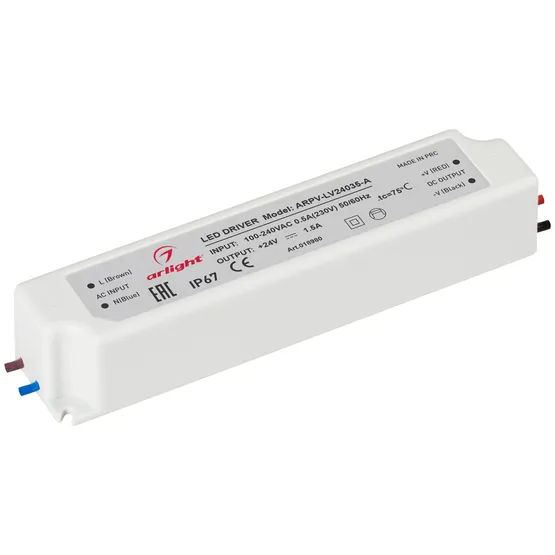 Фото #1 товара Блок питания ARPV-LV24035-A (24V, 1.5A, 36W) (Arlight, IP67 Пластик, 3 года)