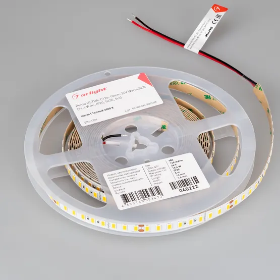 Фото #3 товара Светодиодная лента ULTRA-C126-10mm 24V Warm3000 (14.4 W/m, IP20, 5630, 5m) (Arlight, высок.эфф.200 лм/Вт)
