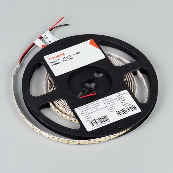 Фото #2 товара Светодиодная лента FC-A160-8mm 24V Warm3000-CX1 (14 W/m, IP20, 5m) (Arlight, резка 1 светодиод)