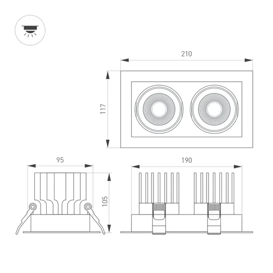 Фото #8 товара Светильник MS-VORTEX-BUILT-S210x117-2x20W Day4000 (WH-WH, 20 deg, 230V) (Arlight, IP20 Металл, 5 лет)