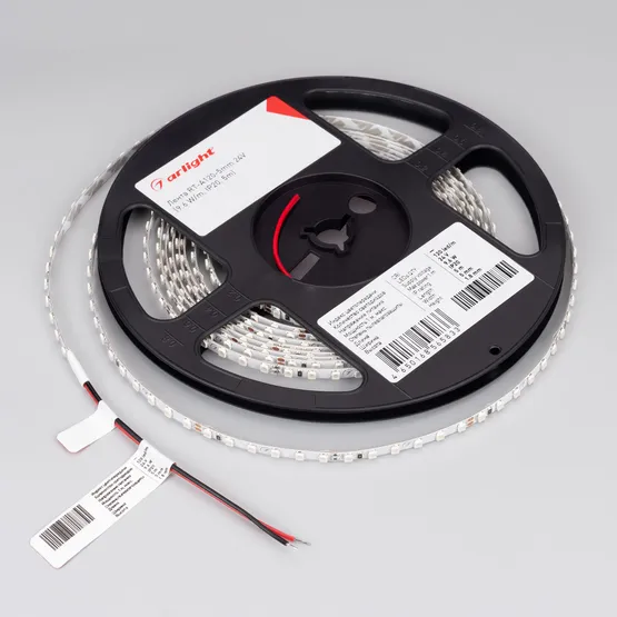Фото #4 товара Светодиодная лента RT-A120-5mm 24V Yellow (9.6 W/m, IP20, 2835, 5m) (Arlight, узкая)