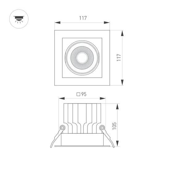 Фото #8 товара Светильник MS-VORTEX-BUILT-S117x117-20W Warm3000 (WH-WH, 20 deg, 230V) (Arlight, IP20 Металл, 5 лет)