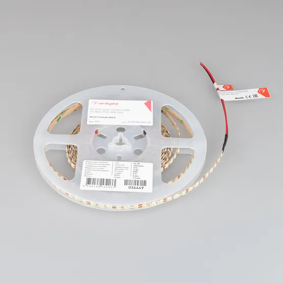 Фото #2 товара Светодиодная лента RZ-A120-6mm 12V Warm3000 (12 W/m, IP20, 2835, 5m) (Arlight, 12 Вт/м, IP20)
