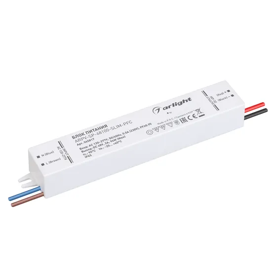 Фото товара Блок питания ARPV-SP-48100-SLIM-PFC (48V, 2A, 96W) (Arlight, IP65 Пластик, 5 лет)