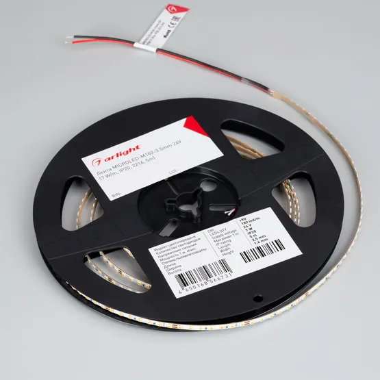 Фото #2 товара Светодиодная лента MICROLED-M182-3.5mm 24V White6000 (7 W/m, IP20, 2216, 5m) (Arlight, узкая)