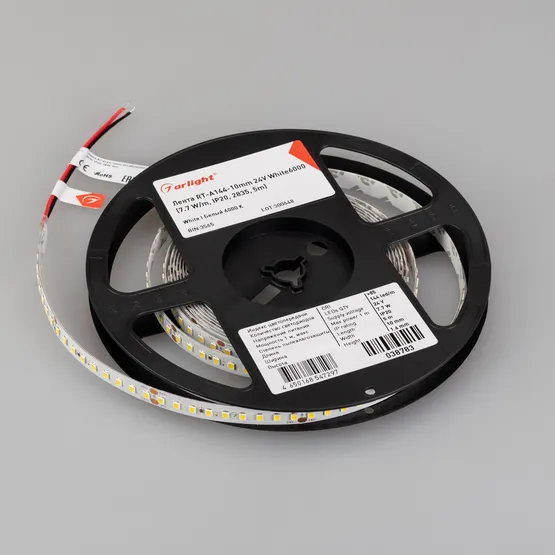 Фото #3 товара Светодиодная лента RT-A144-10mm 24V White6000 (7.7 W/m, IP20, 2835, 5m) (Arlight, высок.эфф.200 лм/Вт)