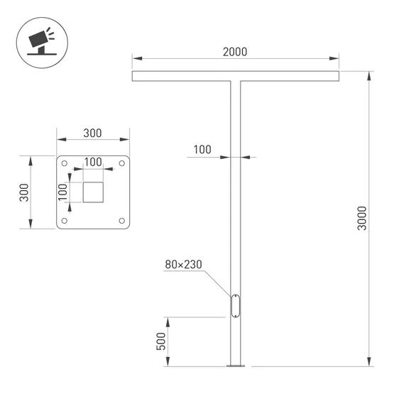 Фото #2 товара Опора-светильник OXOR-STER-T-2000x100x100-L3000-70W Warm3000 (BK, 230V) IP65 (Arlight, -)