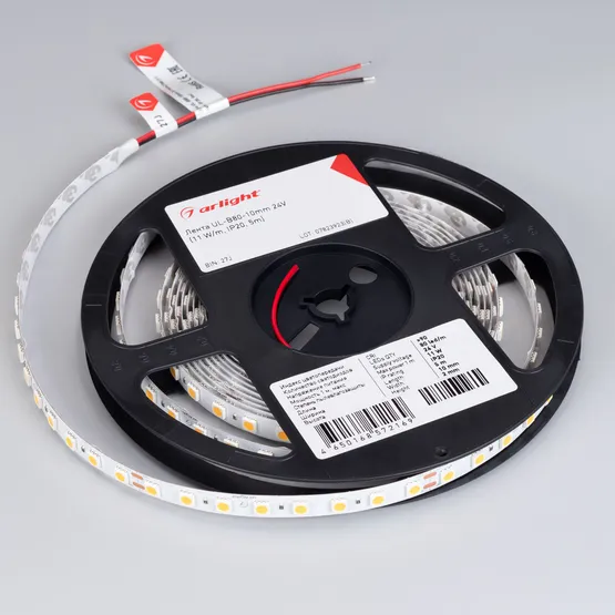 Фото #3 товара Светодиодная лента UL-B80-10mm 24V White6000 (11 W/m, IP20, 5m) (Arlight, 7 лет)