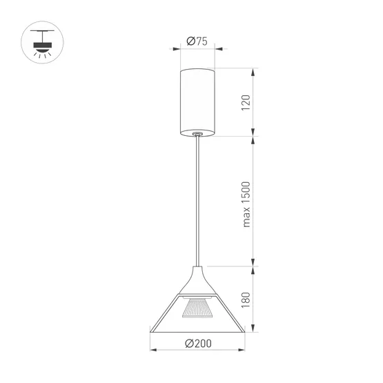 Фото #5 товара Светильник SP-OMBRELLO-HANG-R200-7W Warm3000 (BK, 30 deg, 230V) (Arlight, IP20 Металл, 5 лет)
