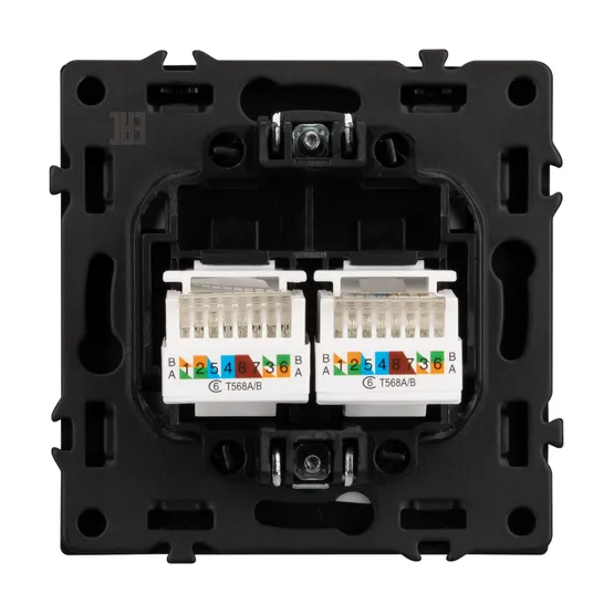 Фото #2 товара Механизм сдвоенной компьютерной розетки SCT-NOBE-MPC2-SFPL-BK (RJ-45, CAT6) (Arlight, Черный оникс)