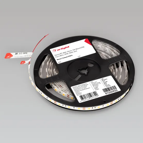 Фото #4 товара Светодиодная лента RT-B60-10mm 12V Warm2700 (14.4 W/m, IP20, 5060, 5m) (Arlight, 14.4 Вт/м, IP20)