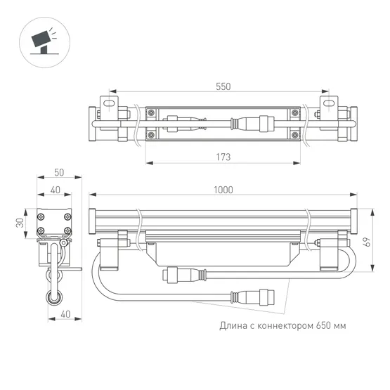 Фото #4 товара Линейный прожектор AR-LINE-1000-24W Warm3000 (GR, 15x60 deg, 230V) (Arlight, IP65 Металл, 3 года)