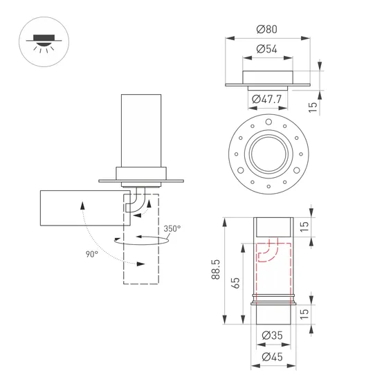 Фото #6 товара Светильник SP-NUANCE-TRIMLESS-PULL-R35-7W Day4000 (BK, 36 deg, 230V) (Arlight, IP40 Металл, 5 лет)
