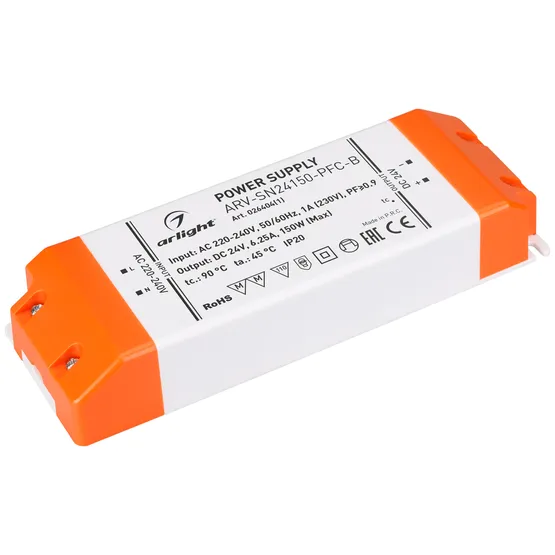 Фото #1 товара Блок питания ARV-SN24150-PFC-B (24V, 6.25A, 150W) (Arlight, IP20 Пластик, 3 года)
