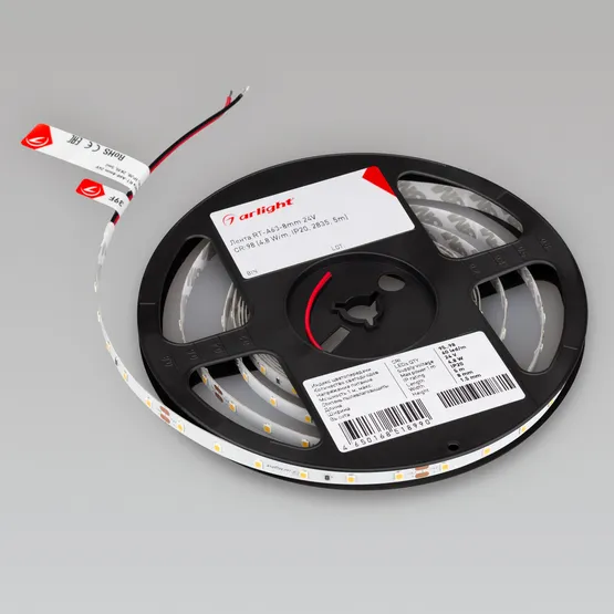 Фото #4 товара Светодиодная лента RT-A60-8mm 24V Warm3000 (4.8 W/m, IP20, 2835, 5m) (Arlight, Открытый)