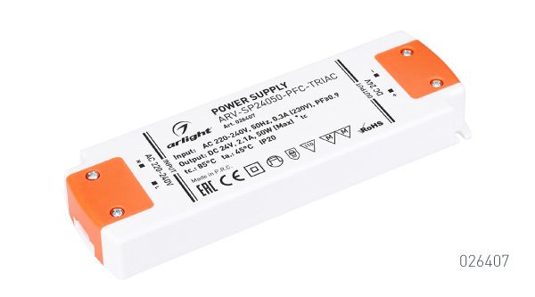 Диммируемые блоки питания с управлением TRIAC ARV-SP24050-PFC-TRIAC